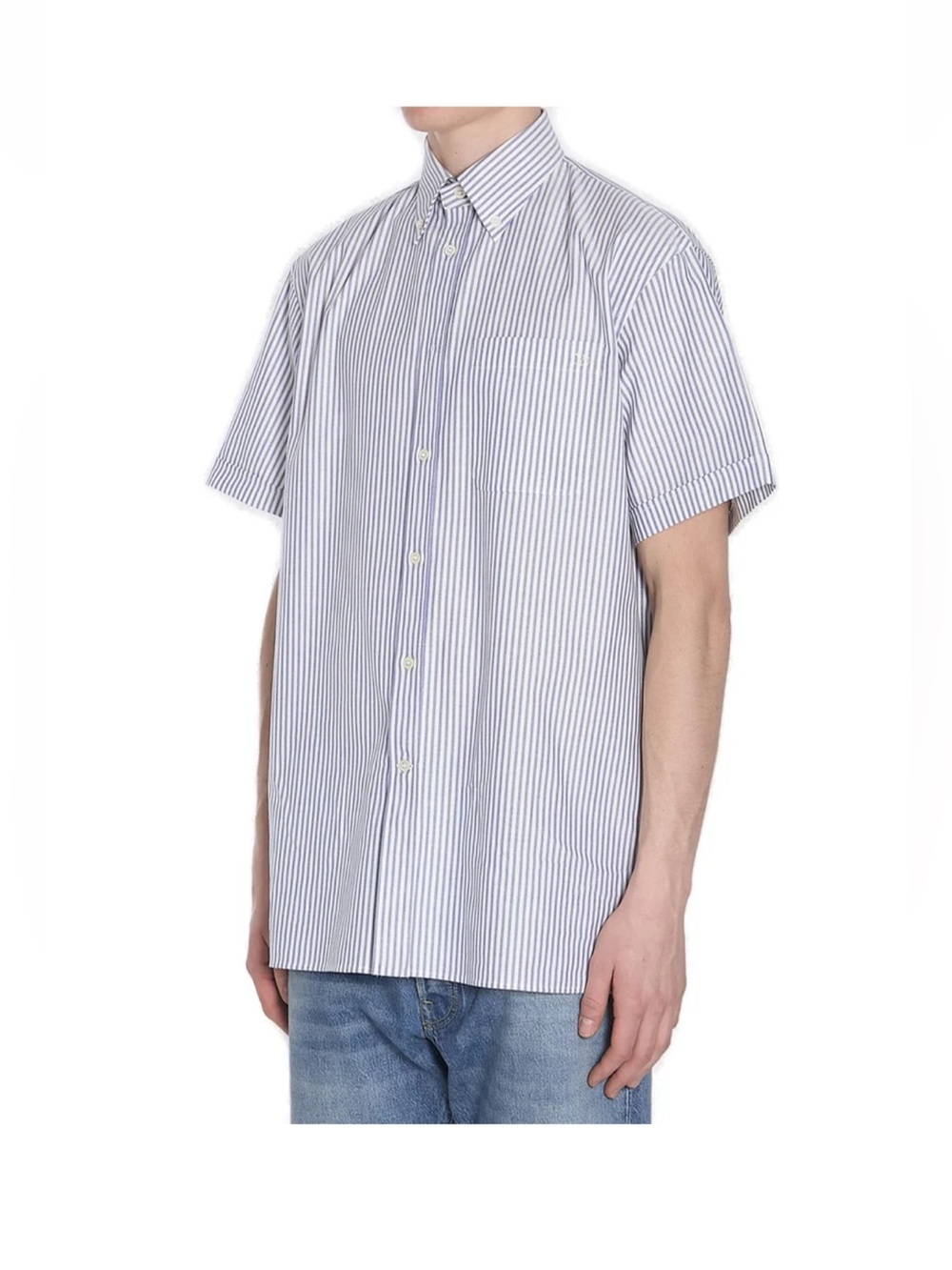 Valentino Blue & White Striped Short-Sleeve Button-Down Shirt